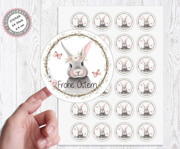 zuckersüße Sticker Aufkleber "Hase Frohe Ostern 24 Stück 4cm Etikett selbstklebend von Lüttentüddel®